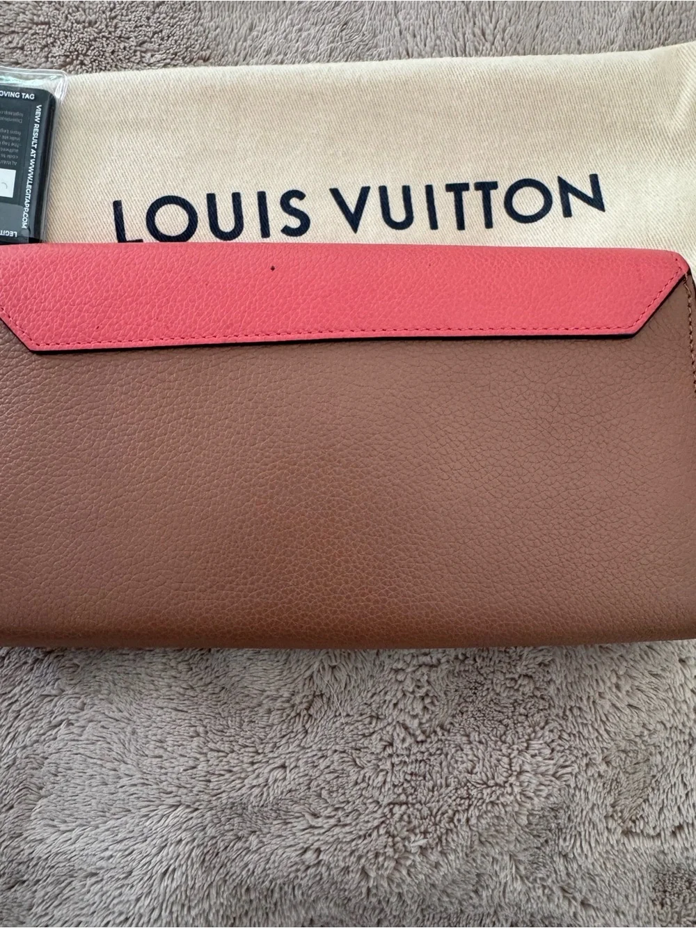 Louis Vuitton Pink and Brown Crossbody Wallet with Gold Chain